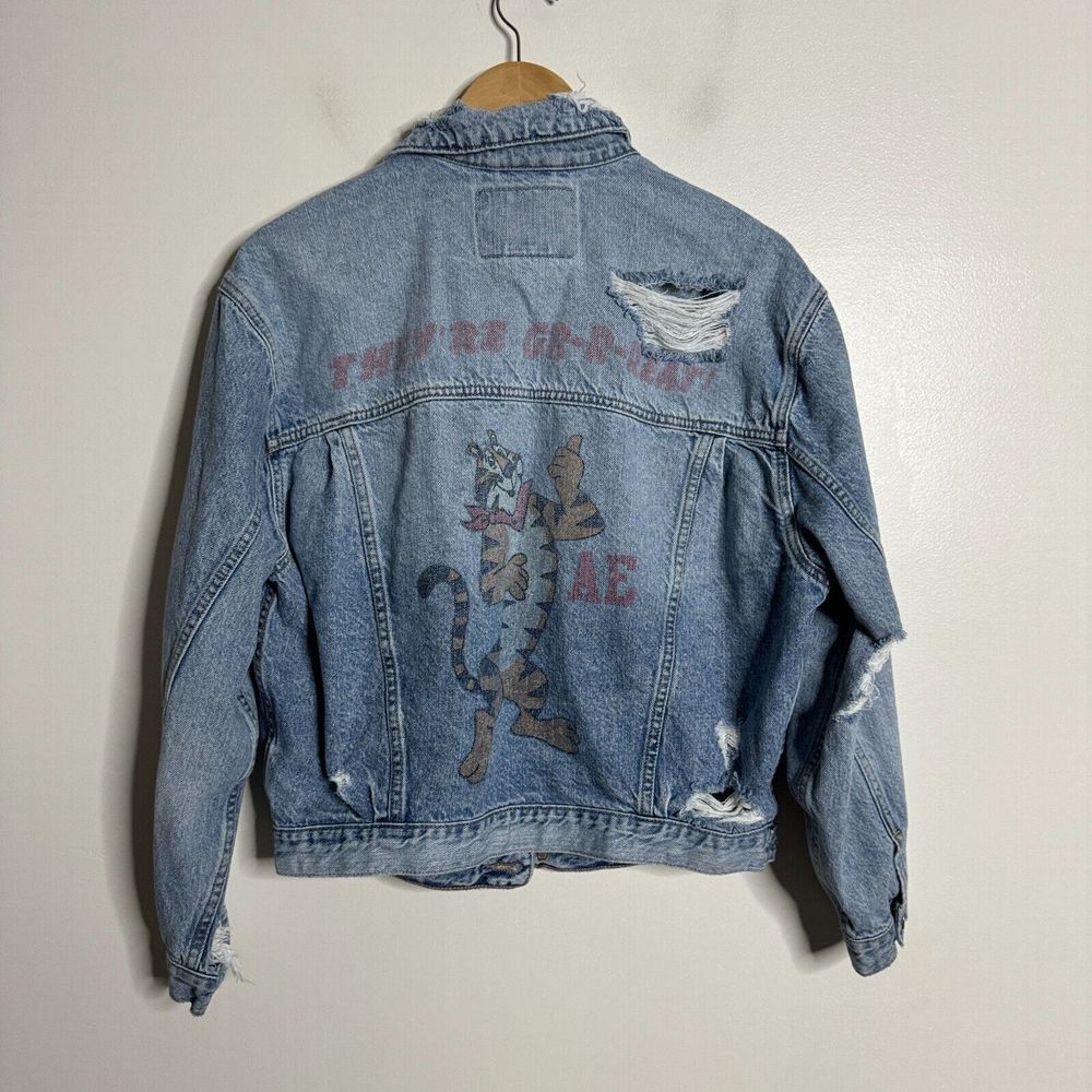 American Eagle "Tony the‎ Tiger" Denim Jacket Womens XS Blue Jean Vintage